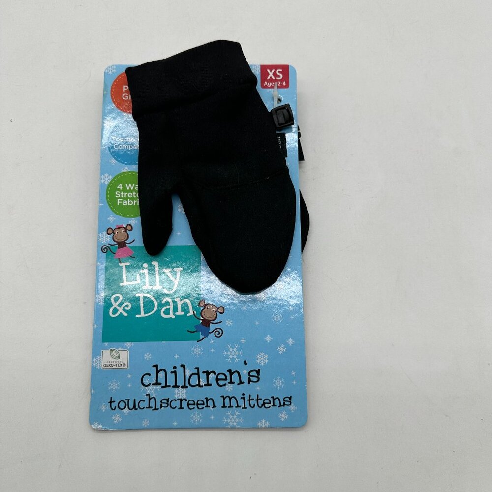 New NWT Lily & Dan Childrens Touchscreen Mittens Gloves XS Age 2-4 Black